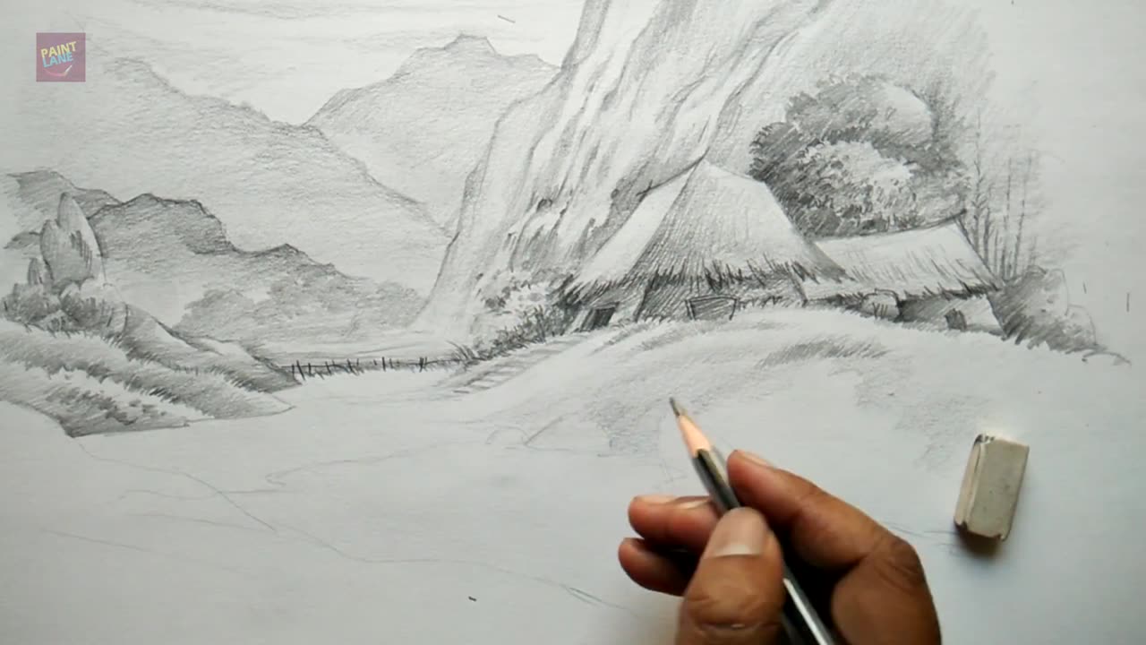 How to Draw Village Landscape With Pencil _ Pencil Art