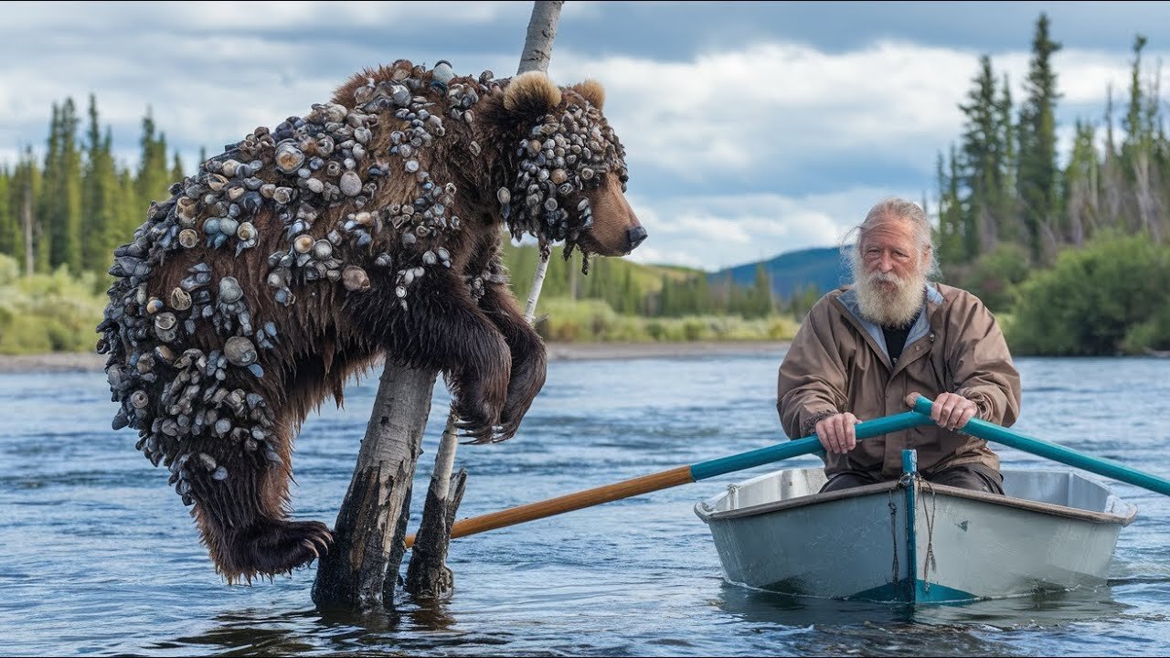 The little grizzly bear that was parasitized by millions of barnacles was helped by the old man