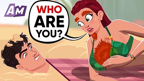 A man disguised himself as sand on the beach to peek at a beautiful woman