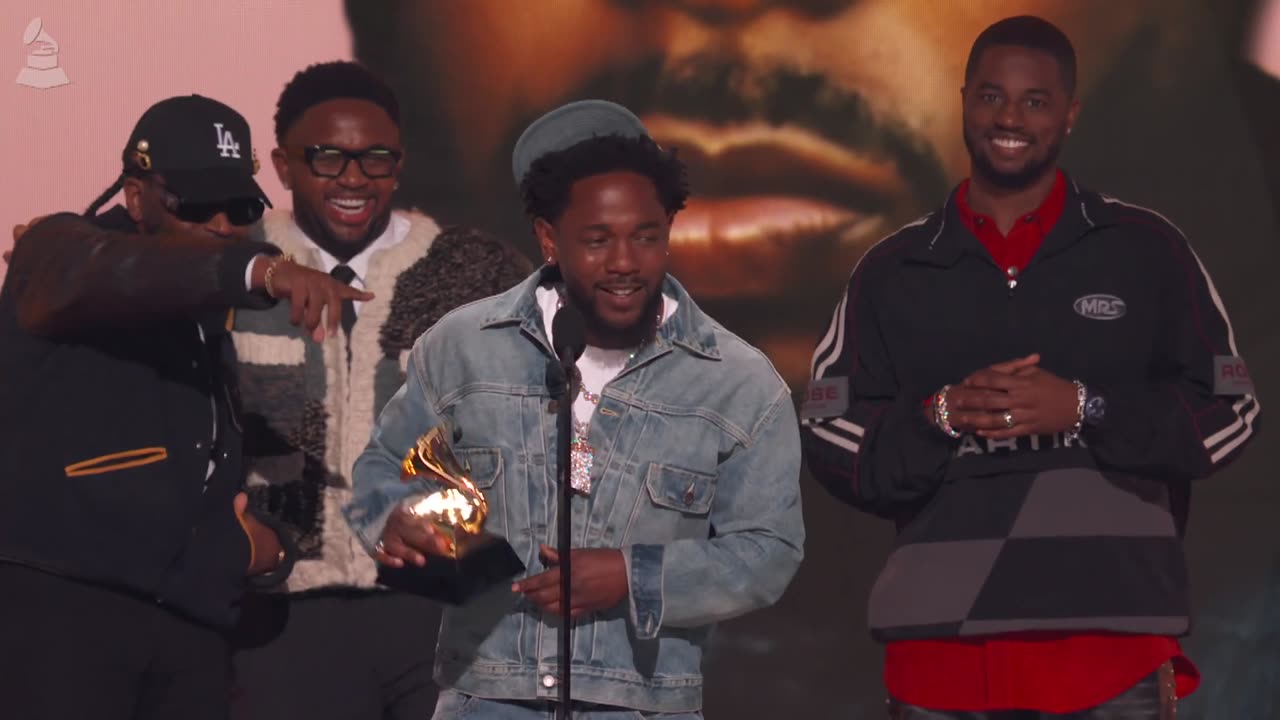 KENDRICK LAMAR receiving award at GRAMMY AWARDS 2025,,'NOT LIKE US' BEST RAP