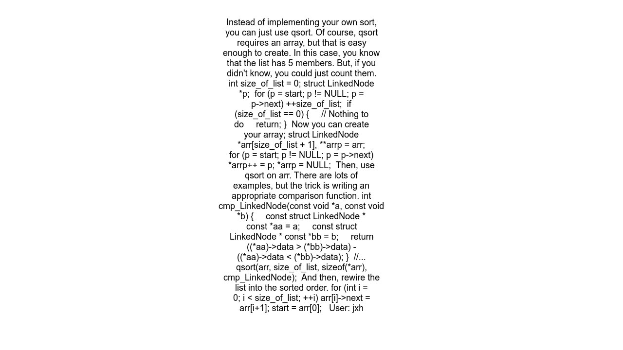 sorting linked list simplest way