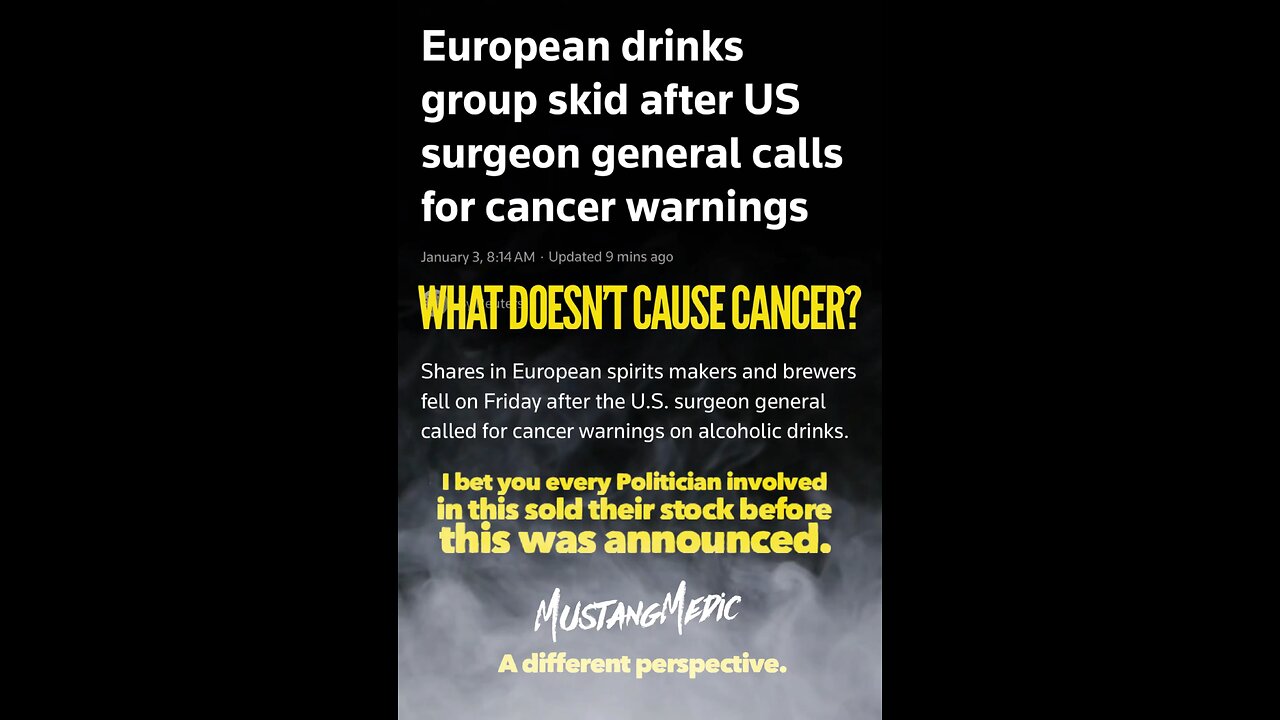 #BreakingNews Surgeon General Declares Alcohol Causes Cancer! Is this a Political Play?