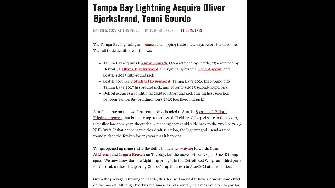 RED WINGS REPORT - Yzerman helps…Tampa?