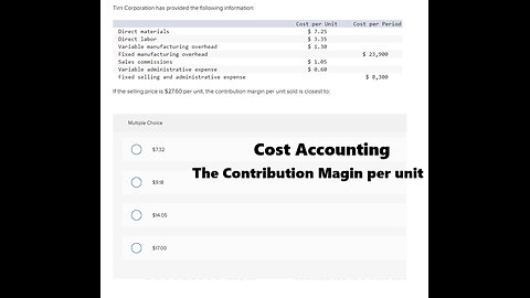 Tirri Corporation has provided the following information: Cost per Period Cost