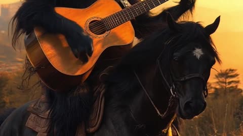 monkey playing guitar on horse