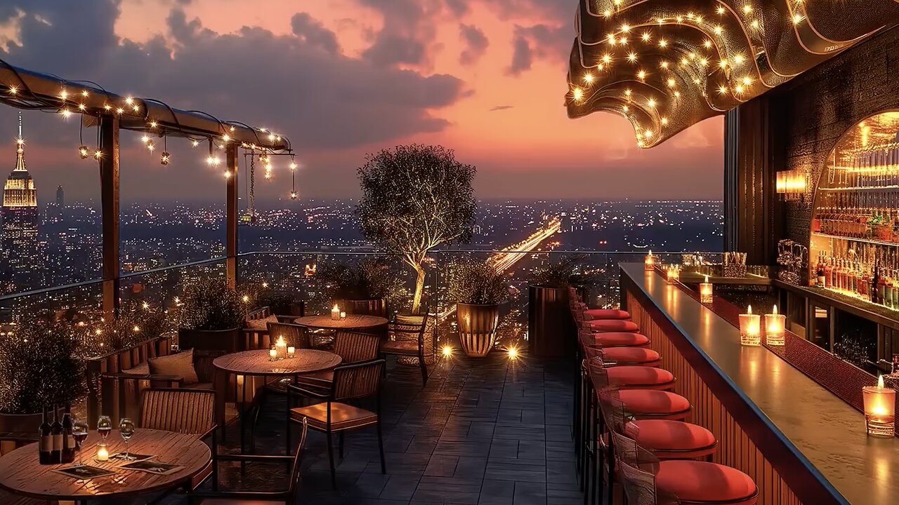 Rooftop Lounge ~ Smooth Exquisite Jazz Saxophone ~ Soothing Background Music in Cozy Bar Ambience