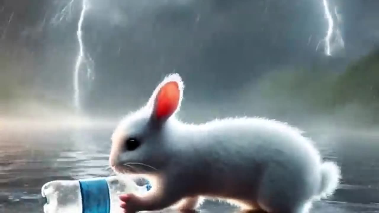 A little rabbit floating in the middle of a heavy rainstorm #RabbitRescue #CuteAnimals #AnimalRescue