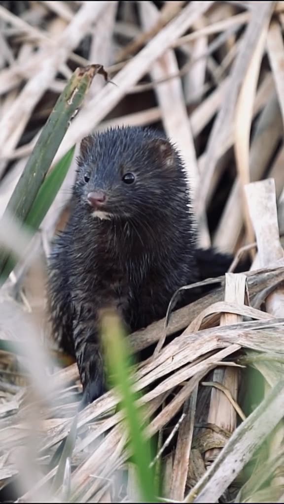 American mink hunting in a marsh