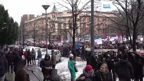 Serbian students gather in Belgrade in another protest over deadly train station awning collapse