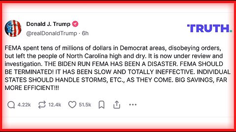 "THE BIDEN RUN FEMA HAS BEEN A DISASTER. FEMA SHOULD BE TERMINATED!"