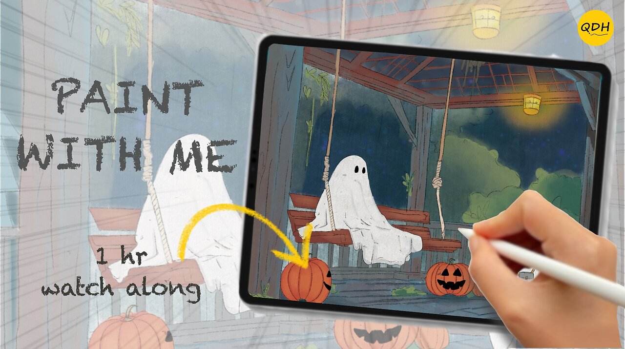 Relax & Paint with Me | Sketchi goes trick or treating | Unwind with a Chill Halloween Art painting