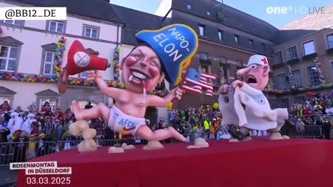 Düsseldorf's Carnival showcases a giant model of Elon Musk in a diaper, mocking him.