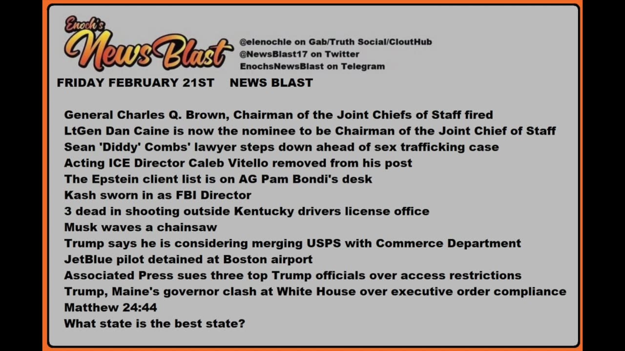 Friday February 21, 2025 News Blast