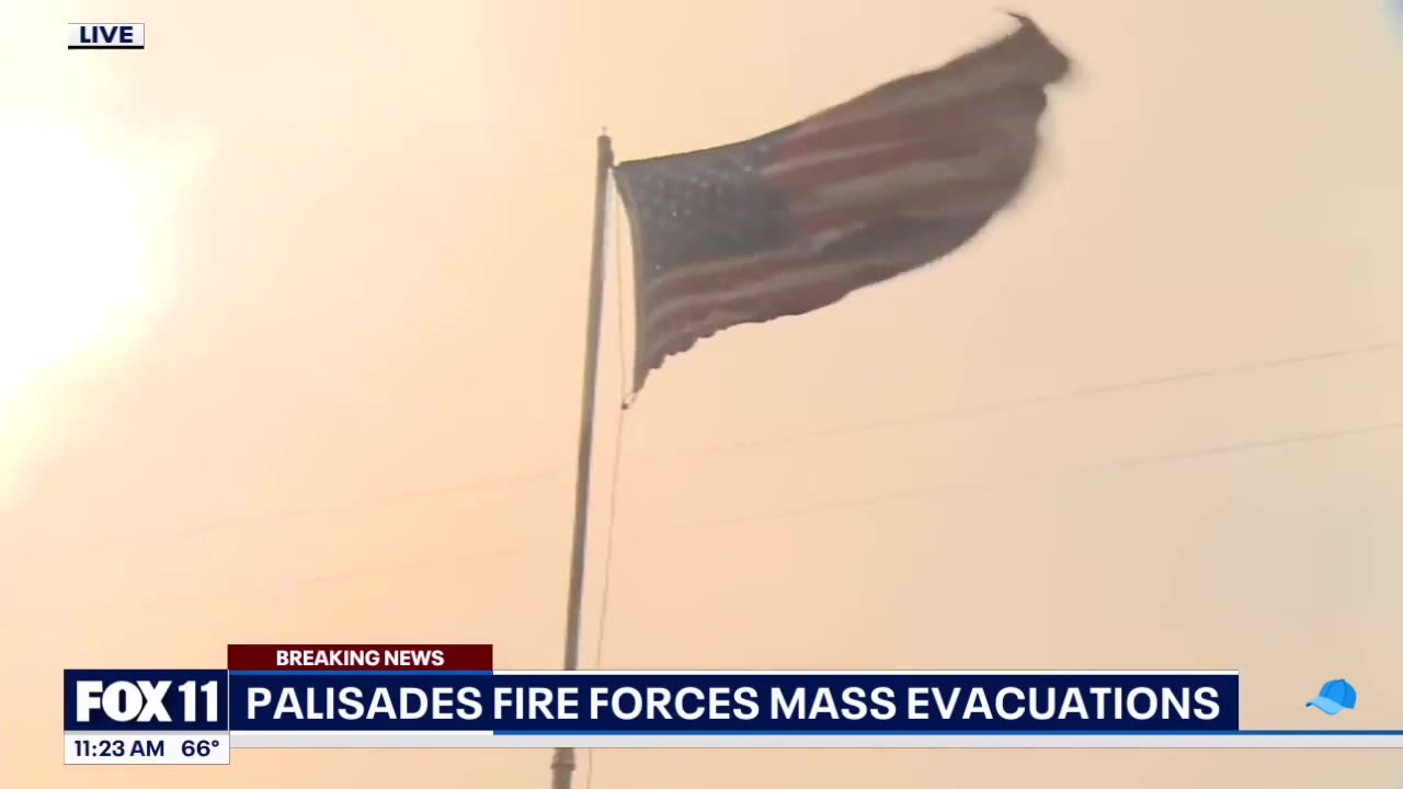 Amid the destruction, an American flag stood strong in the Pacific Palisades