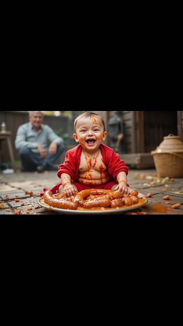 Adorable Baby Covered in Sauce: Food Fun Time! 🍽️💕😊