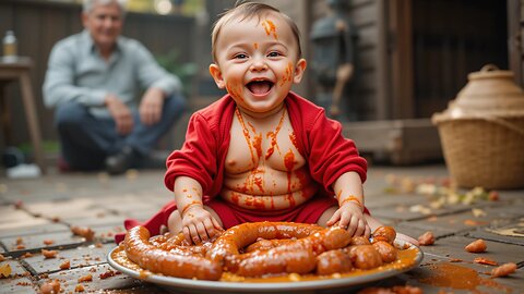 Adorable Baby Covered in Sauce: Food Fun Time! 🍽️💕😊