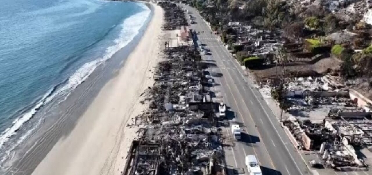 Drone footage shows devastation from Palisades fire on beachfront homes in Malibu
