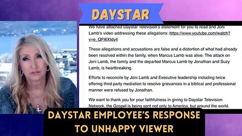 Daystar Employee's Response to Unhappy Viewer