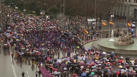 Thousands march in Madrid's rain to mark Women's Day