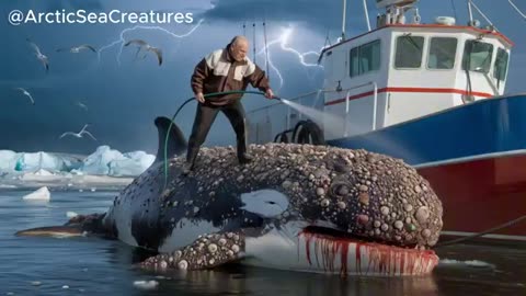 The killer whale was injured by many parasitic barnacles and asked for help from the old fisherman