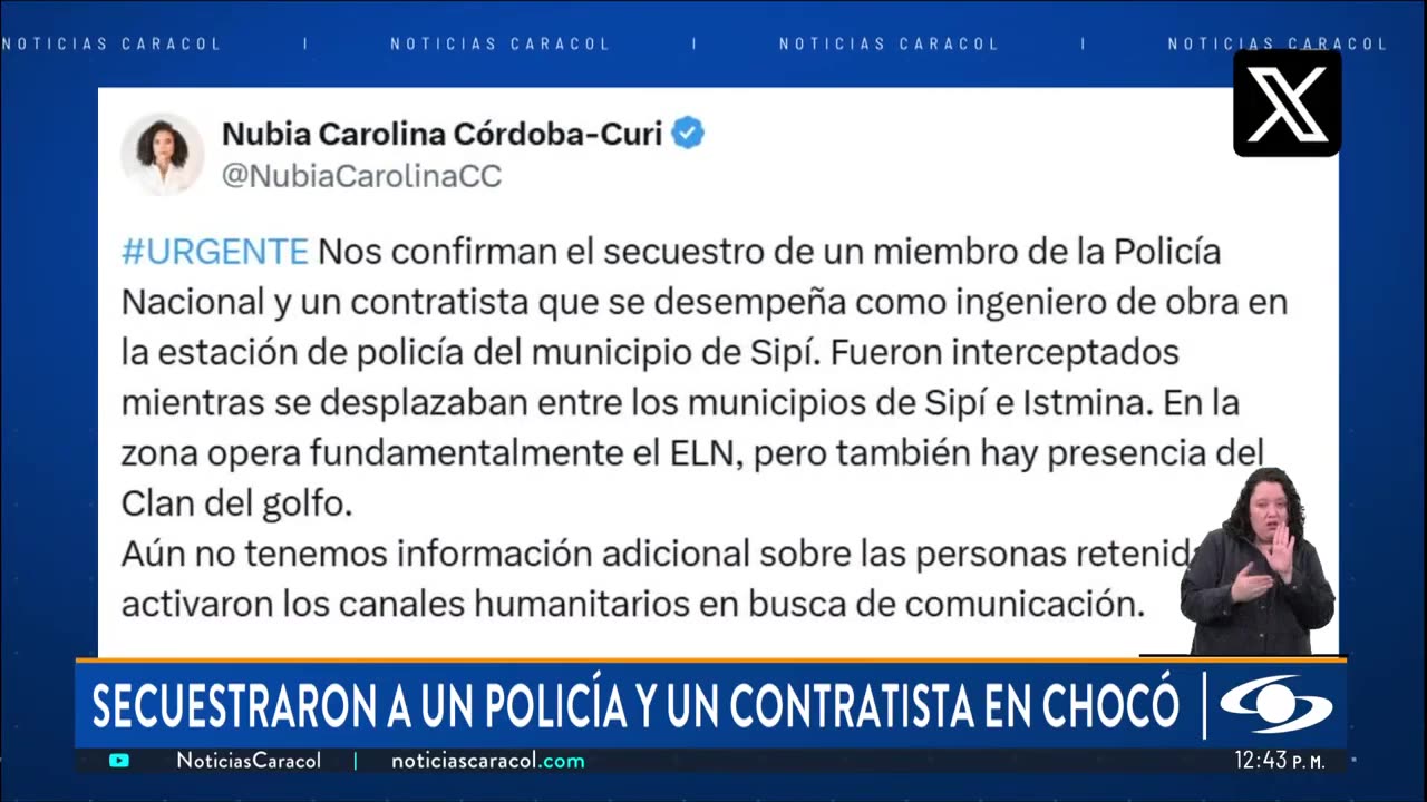 Un policía, un contratista y un exalcalde fueron secuestrados en Chocó y Norte de Santander