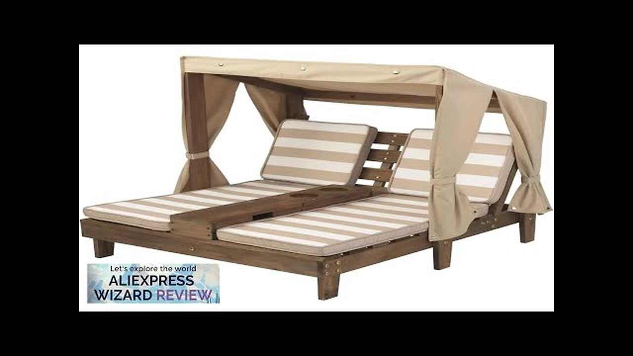 Wooden Outdoor Double Chaise Lounge with Cup Holders Patio Furniture for Kids Review