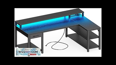 SUPERJARE 47 inch Reversible L Shaped Desk with LED Lights & Power Review