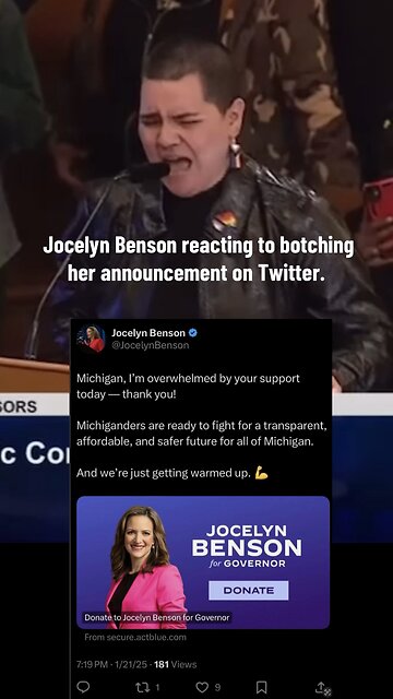 Jocelyn Benson reacting to botching her announcement on Twitter.