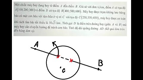 Một chiếc máy bay đang bay từ điểm A đến điểm B . Giả sử với đơn vị km, điểm A có tọa độ