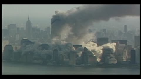 911 South Tower Demolition - West And South Face Upper Section Zoom WCBS Secondary Explosion