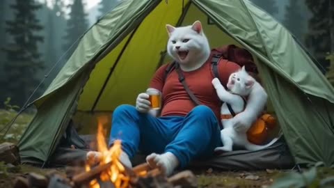 Cat Dad and Kitten Camping Adventure