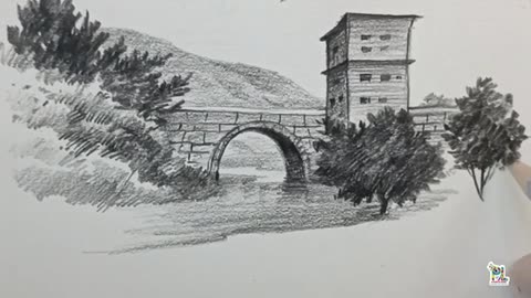 How to draw wall bridge in Village Landscape Art