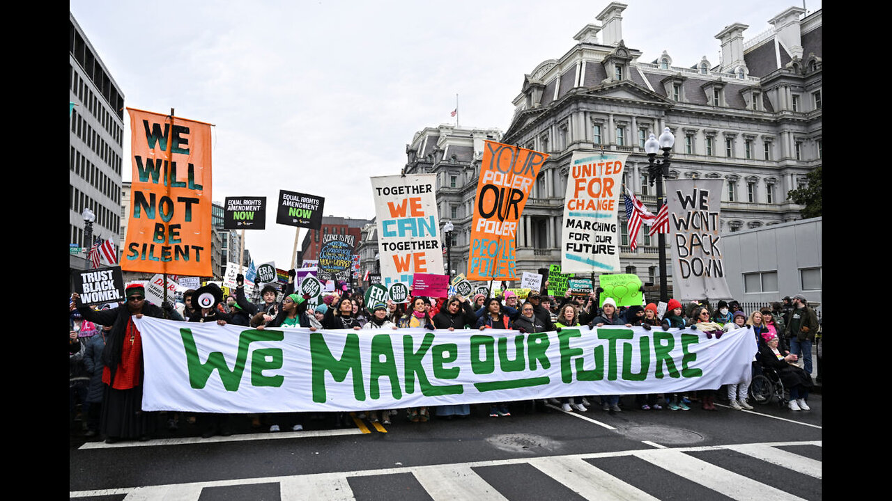 Demonstrators take part in People’s March in Washington, before Trump’s Inauguration