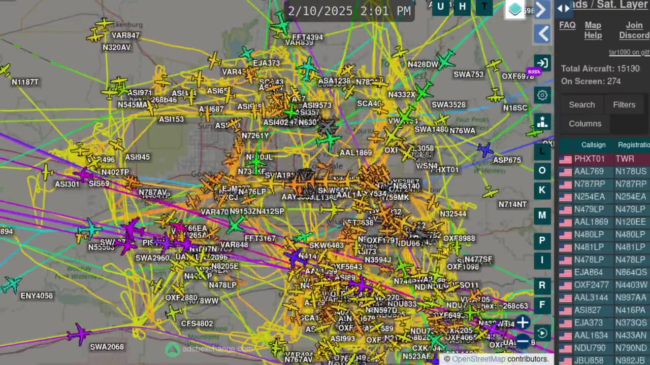 Arizona AIrplane Tracking Time Lapsed - Feb 12th 2025 - no audio -