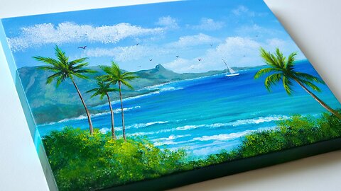 Beach painting _ Tropical Beach Acrylic Painting _ Aham Art