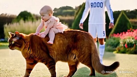 baby girl on cat