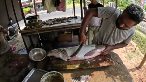 Wow!!! Live 18Kg Big Rohu Fish Skinning & Cutting Skills In Village Fish Market