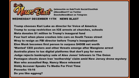 Wednesday December 11, 2024 News Blast