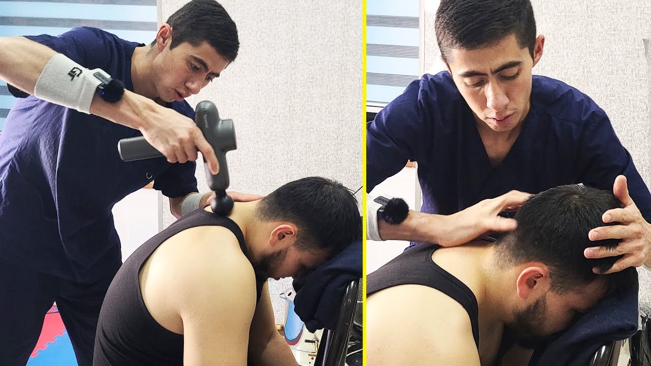 MASSAGE THERAPY ON CHAIR (ASMR Back, Head, Face Massage w ASMR Tool)