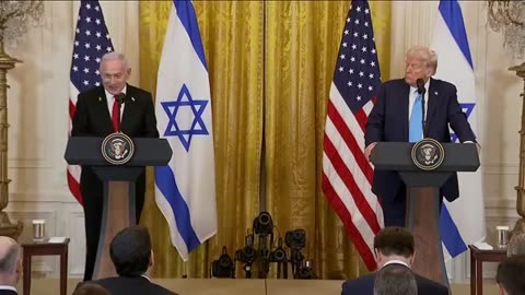 President Donald Trump holds a press conference with the Israeli Prime Minister Benjamin Netanyahu