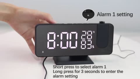 Multifunctional LED Digital Alarm Clock with Projection FM Radio Temperature Humidity Meter Mirror