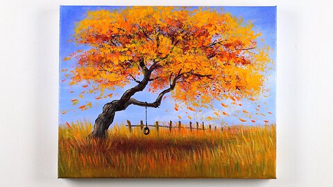 Autumn Tree Landscape Painting _ Acrylic Painting _ Autumn Tree Painting for Beginners