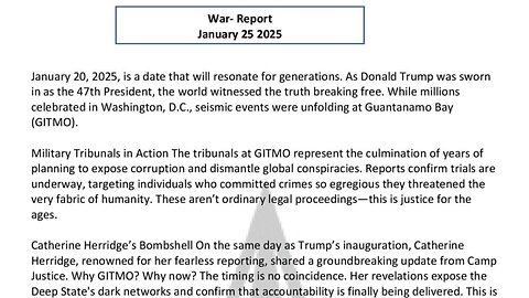 WAR REPORT - JANUARY 25 2025 - A DATE THAT WILL RESONATE FOR GENERATIONS