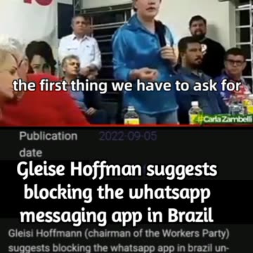 GLEISI Hoffman suggests blocking the whatsapp messaging app in Brazil
