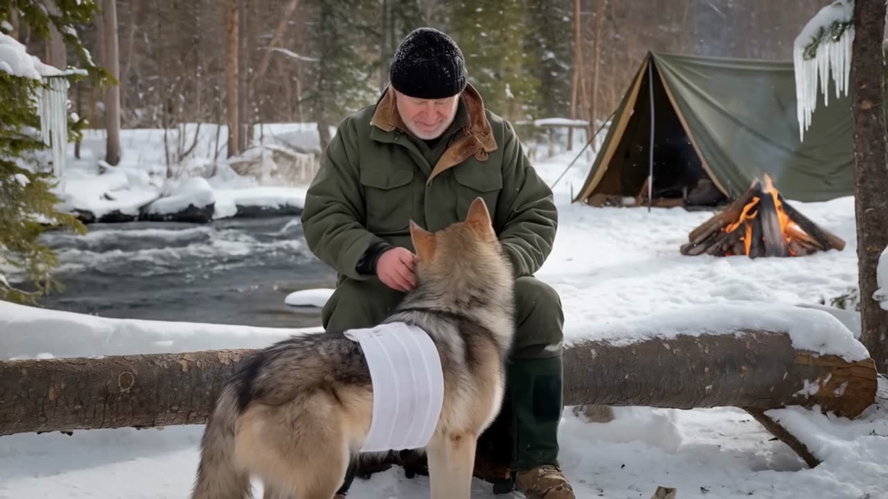 The kind old man rescued a mother wolf who was looking for food for a newborn wolf caught in a trap