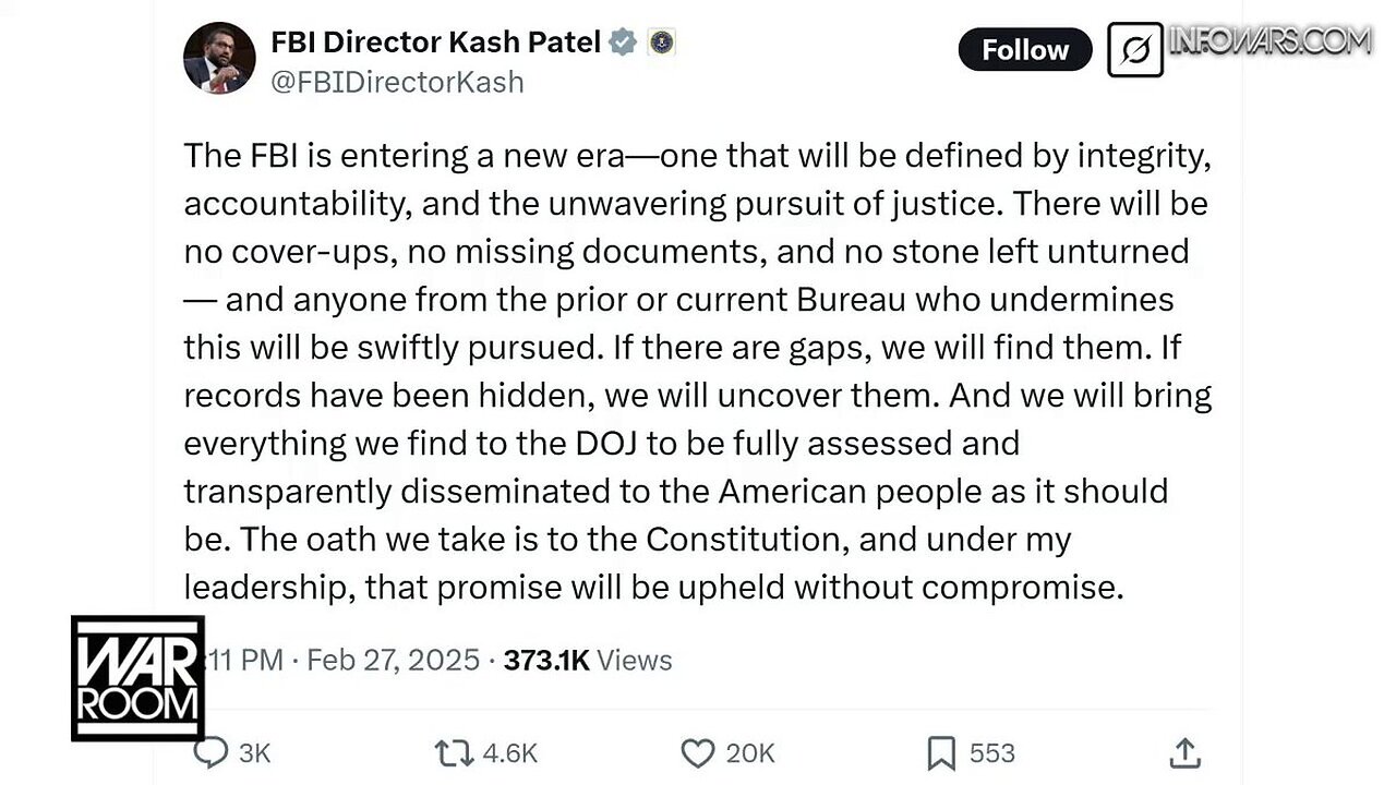 Kash Patel Posts Statement On Epstein Files Full Declassified Release