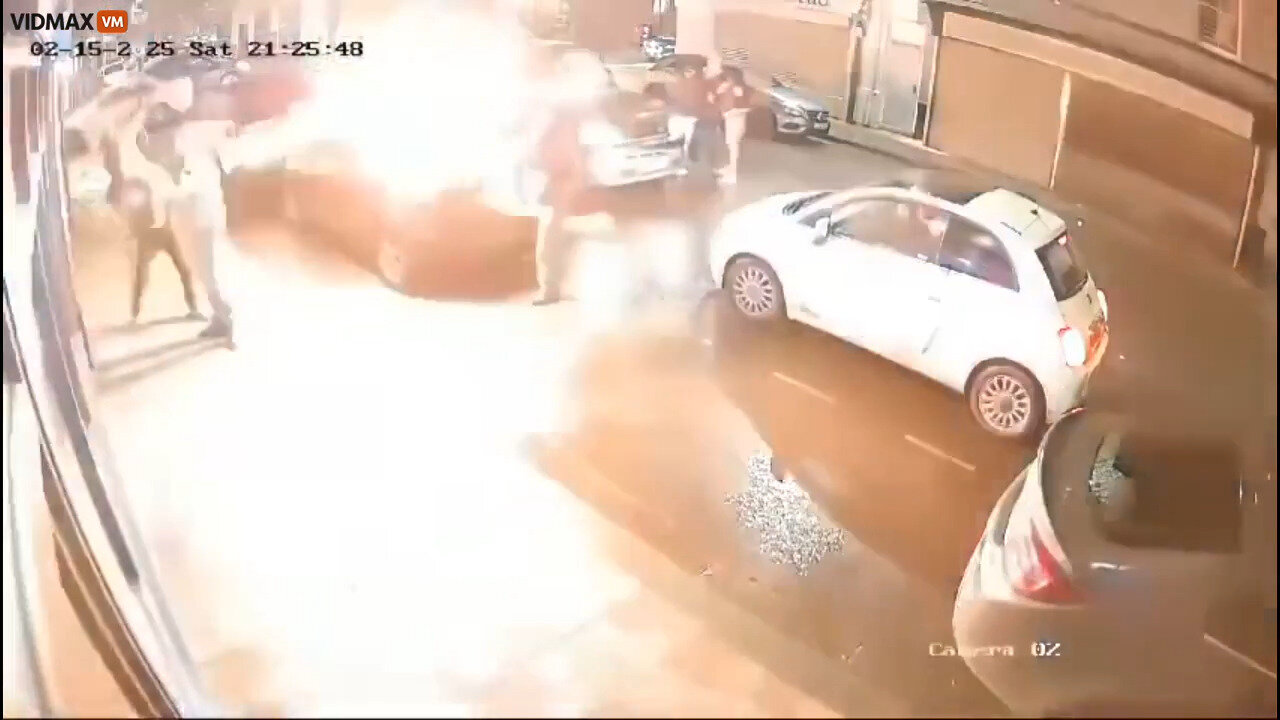 A Degenerate Throws A Firebomb At A Man In Front Of A Bar, Lighting Him On Fire