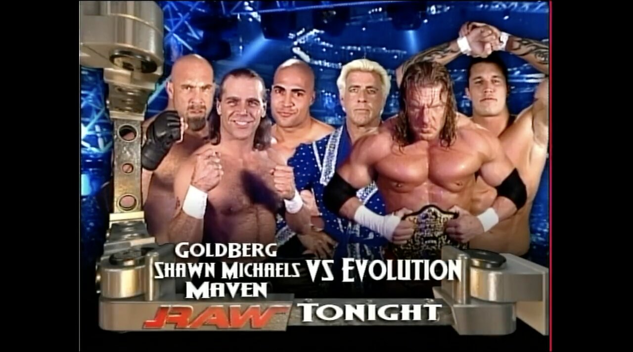 Goldberg, Shawn Michaels, & Maven vs Evolution (Full Match)
