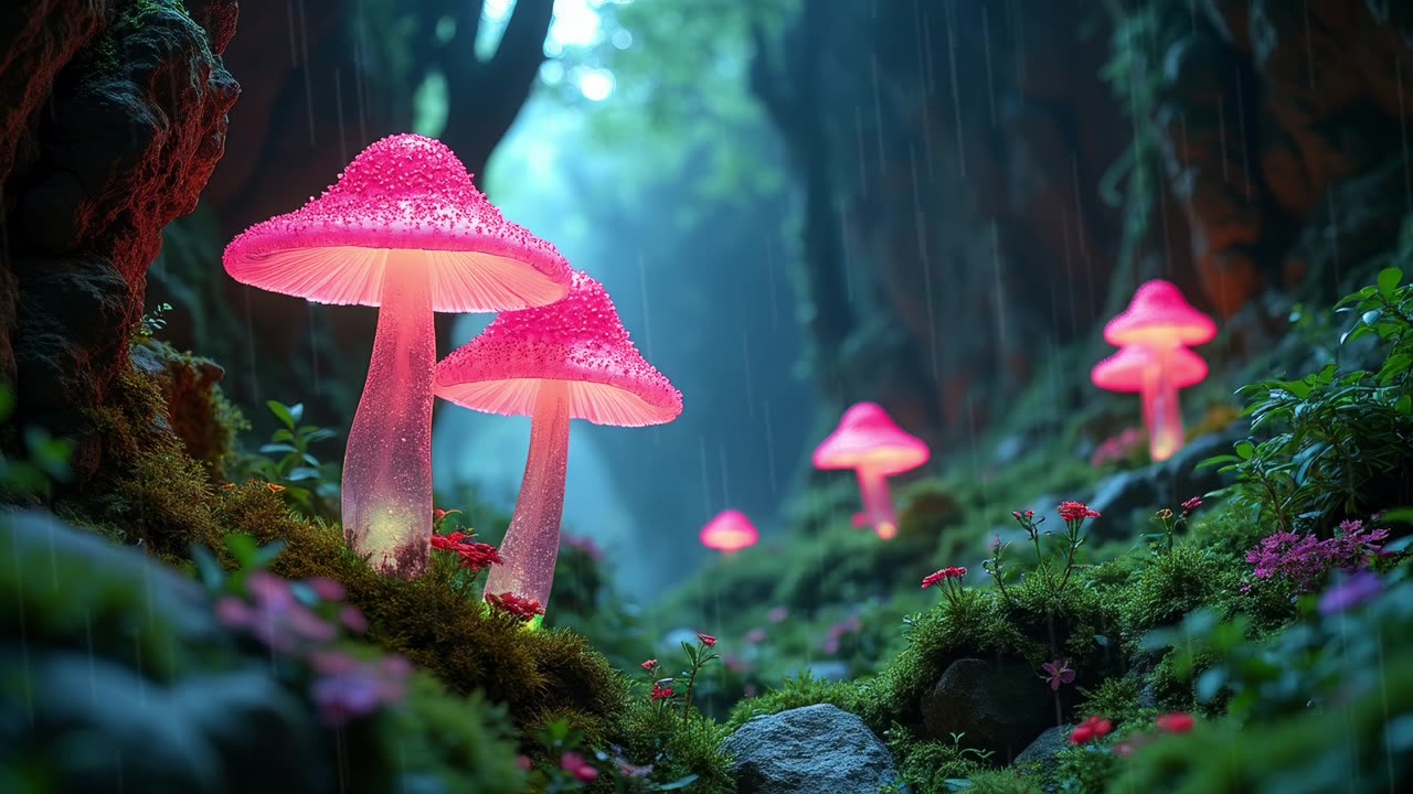 Rainy Glowing Mushrooms