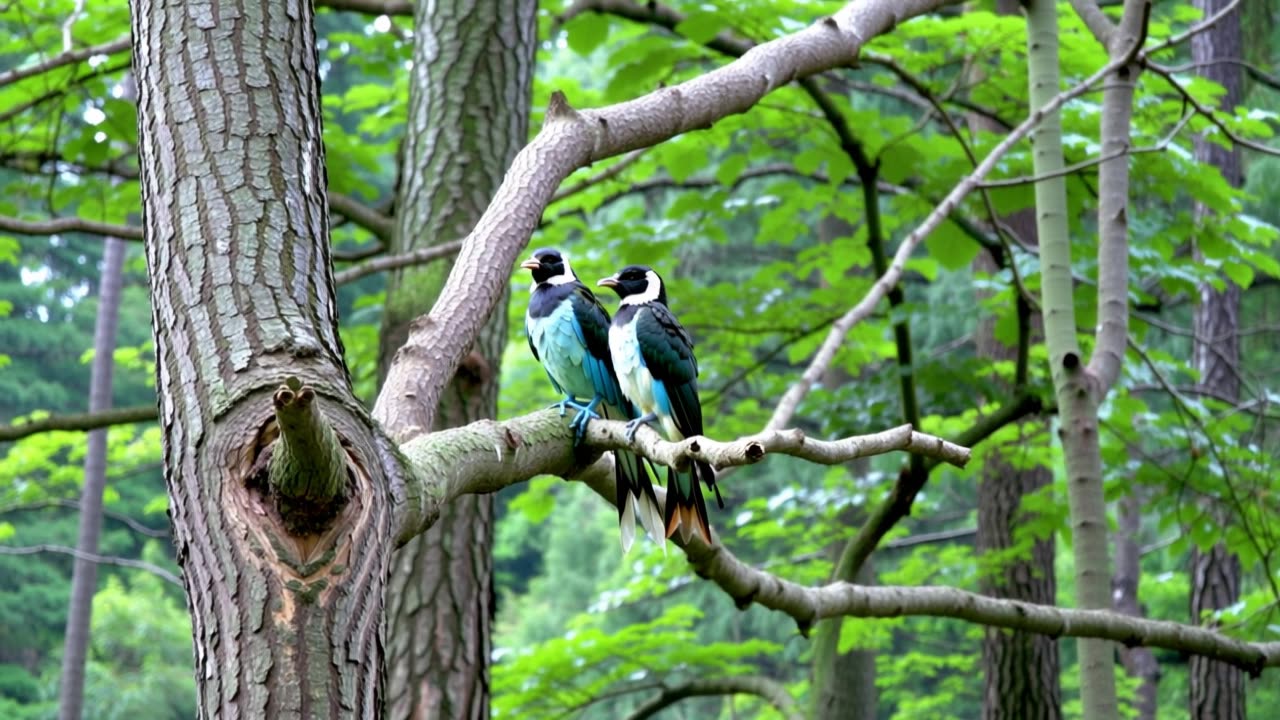 A Two birds on a tree branch